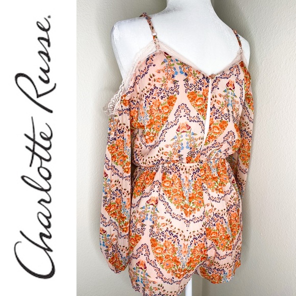 CHARLOTTE RUSSE Cute Floral Cold Shoulder Romper S - Picture 2 of 5